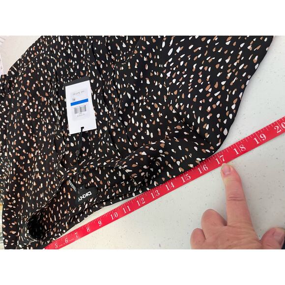 DKNY woman's blouse XL black brown white marks long sleeve 1/2 button front - Picture 7 of 9